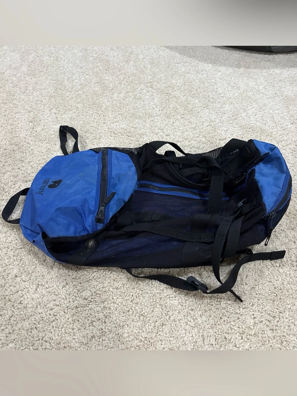 Harmony Gear Large Mesh Kayak Scuba Water Gear Backpack Bag Blue Black 27” x 15”